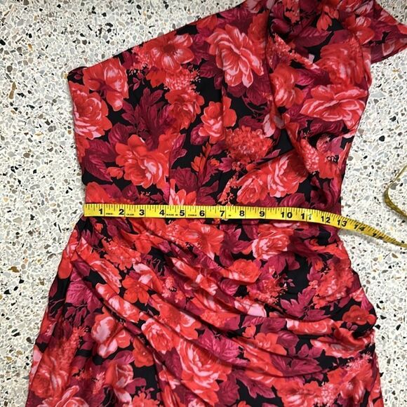 Do+Be  medium m red pink floral midi dress side zip flutter sleeve - Picture 5 of 7